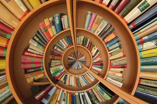 spiral of library books
